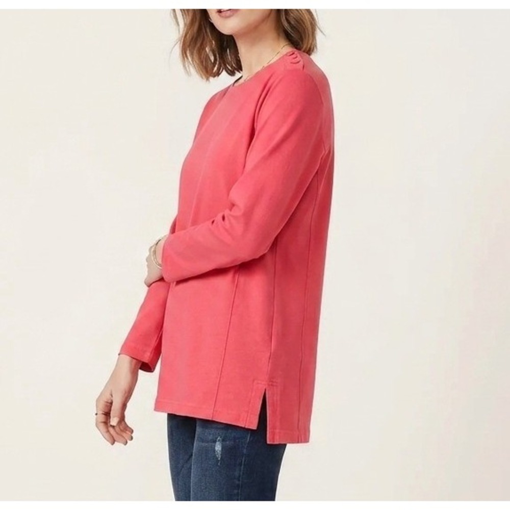 Talbots S Coral Pink 100% Cotton Long Sleeve Shoulder Button Tunic Top Coastal